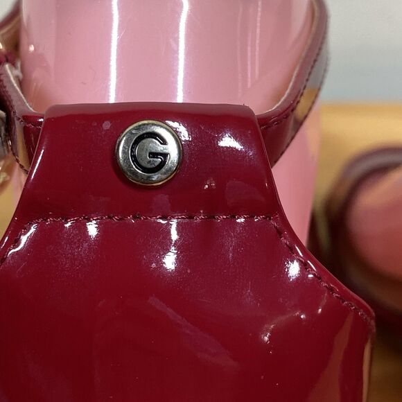 G by Guess Shantel3 Red Faux Leather Sz 7.5 Ankle Strap Block Heel Sandals Read - Picture 10 of 16